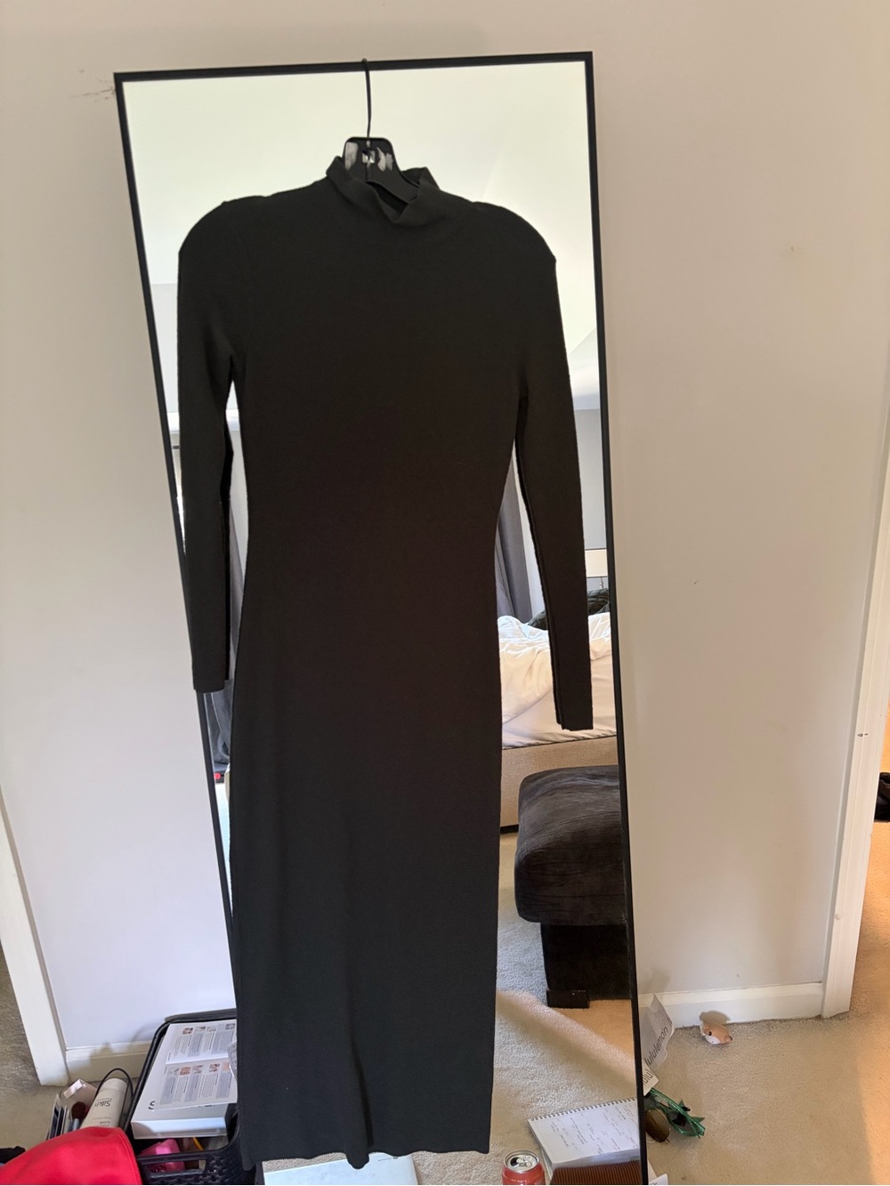 Zara dark green Long Sleeve knit Midi Dress - size small